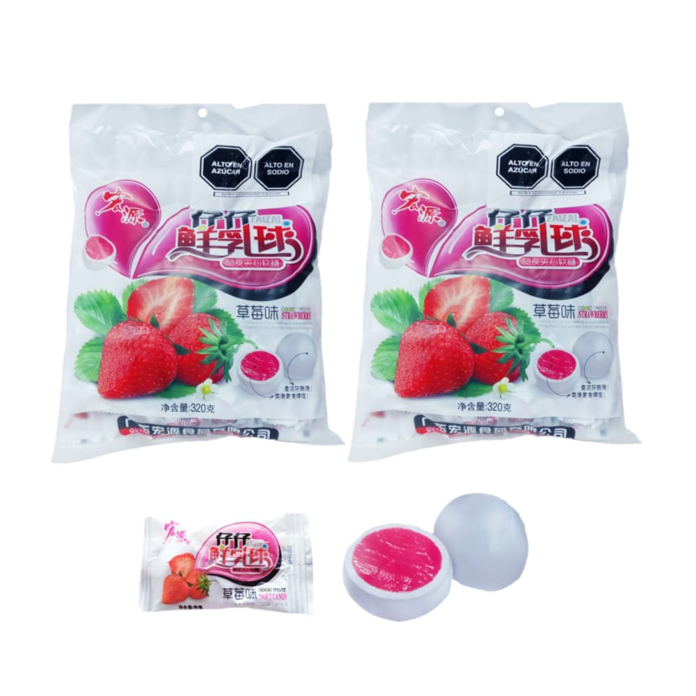 Pack 2u Caramelos Cremoso De Leche Relleno Sabor Fresa de 320gr