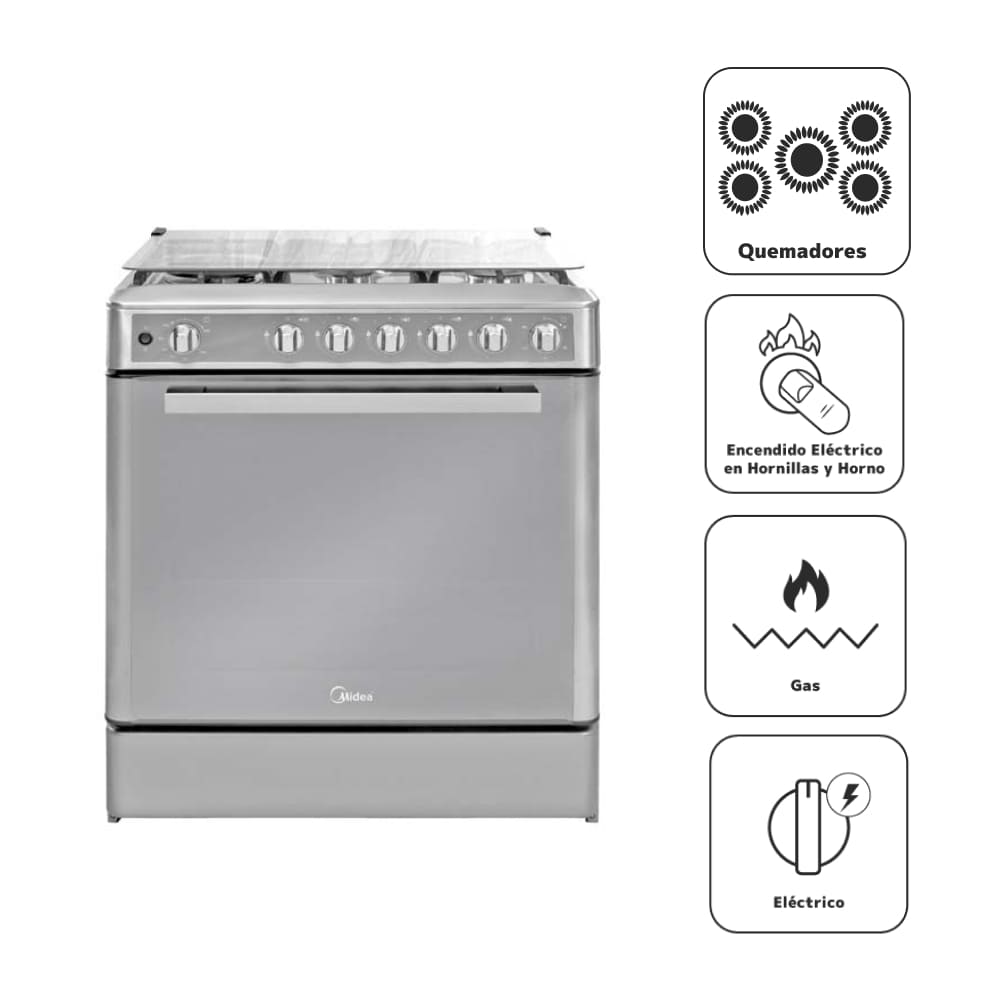 Cocina a Gas MIDEA 5 Quemadores MGS30F2LCCWSS-PE Acero Inoxidable