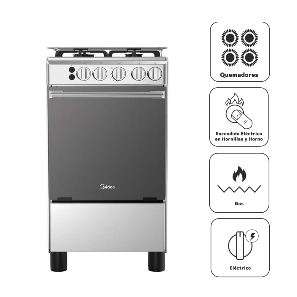 Cocina a Gas MIDEA 4 Quemadores MGS20F0LJAGG-PE Silver