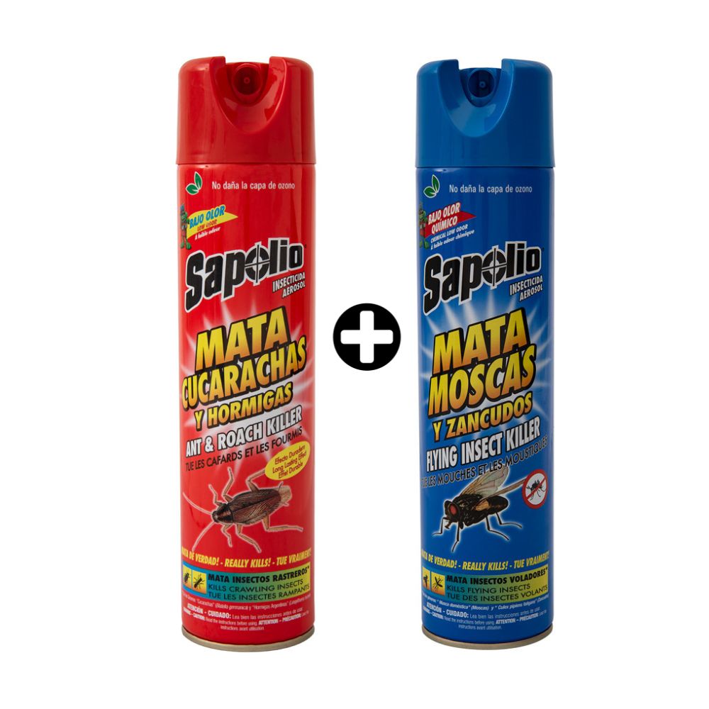 COMBO Insecticidas Sapolio: Spray Mata Cucarachas 360ml + Spray Mata Moscas 360ml