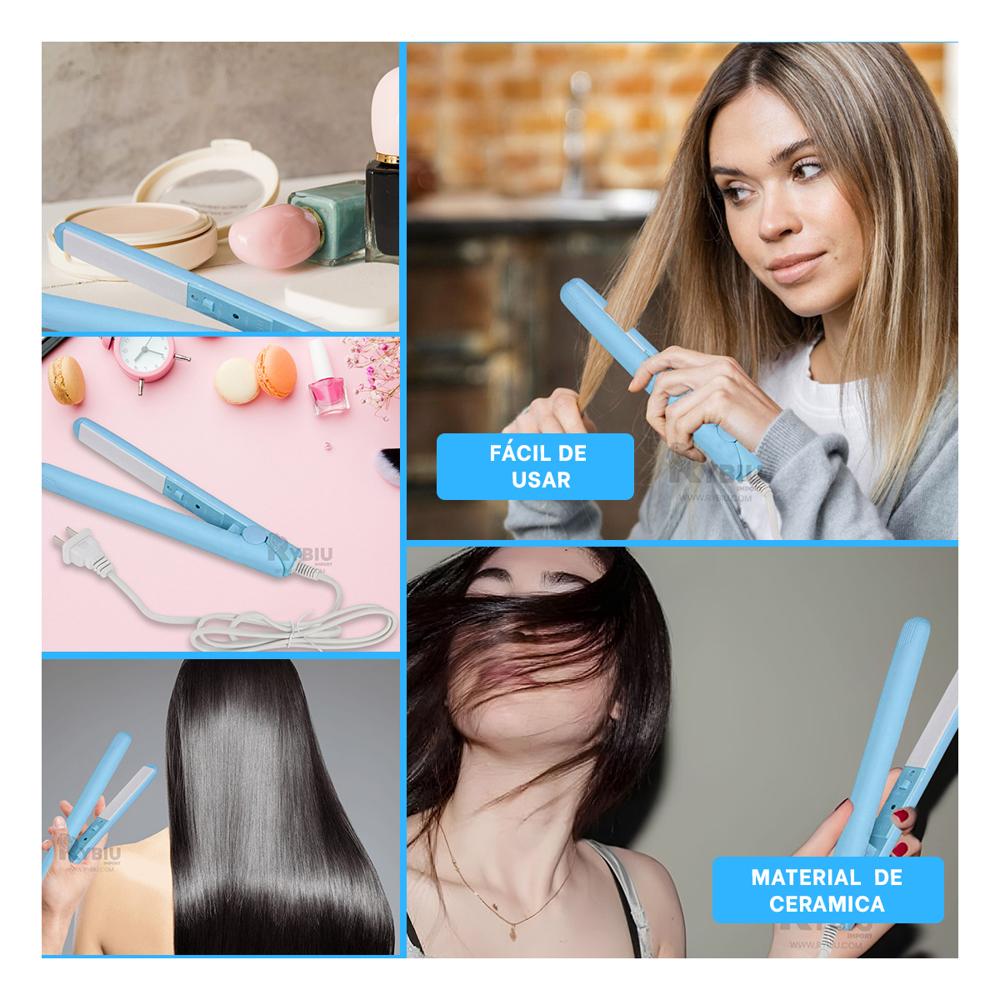 Plancha de Pelo Facil Uso Chico Celeste Y+Papel de Regalo