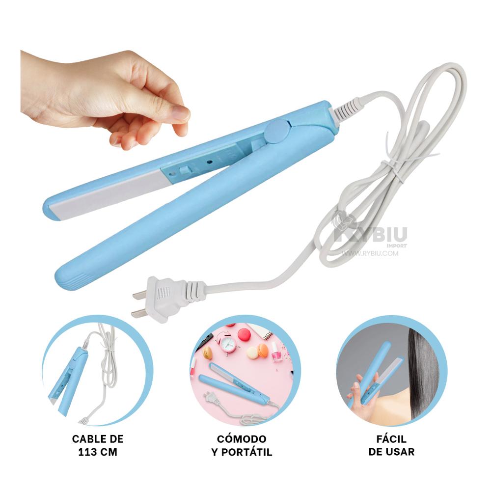 Plancha Mini Practico para el Cabello en Color Celeste