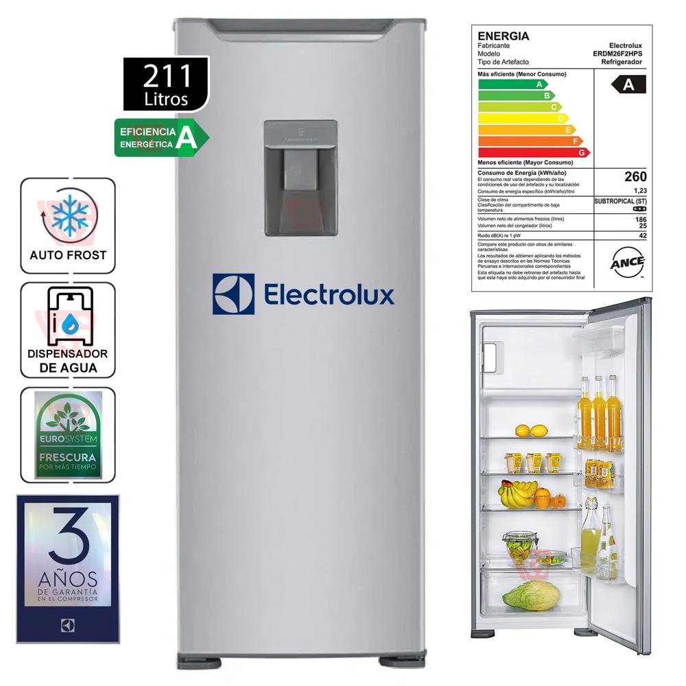 Refrigeradora de 211 Lts con Dispensador de Agua Frost Electrolux ERDM26F2HPS Gris
