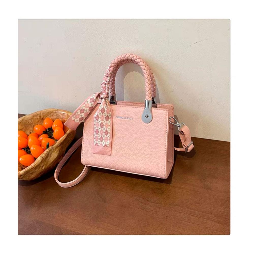 Cartera Bolso Coquette con Asas Trenzadas y Pañoleta Rosa Oechsle