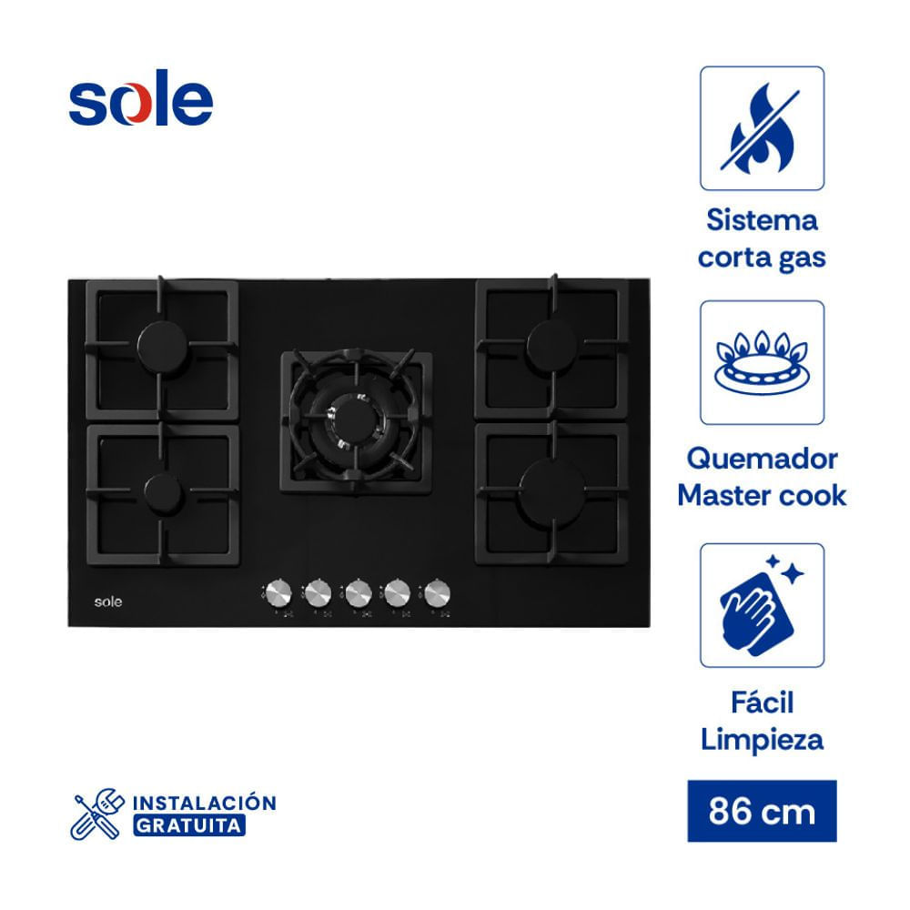 Cocina Encimera Sole SOLCO041 Vidrio Templado 86cm