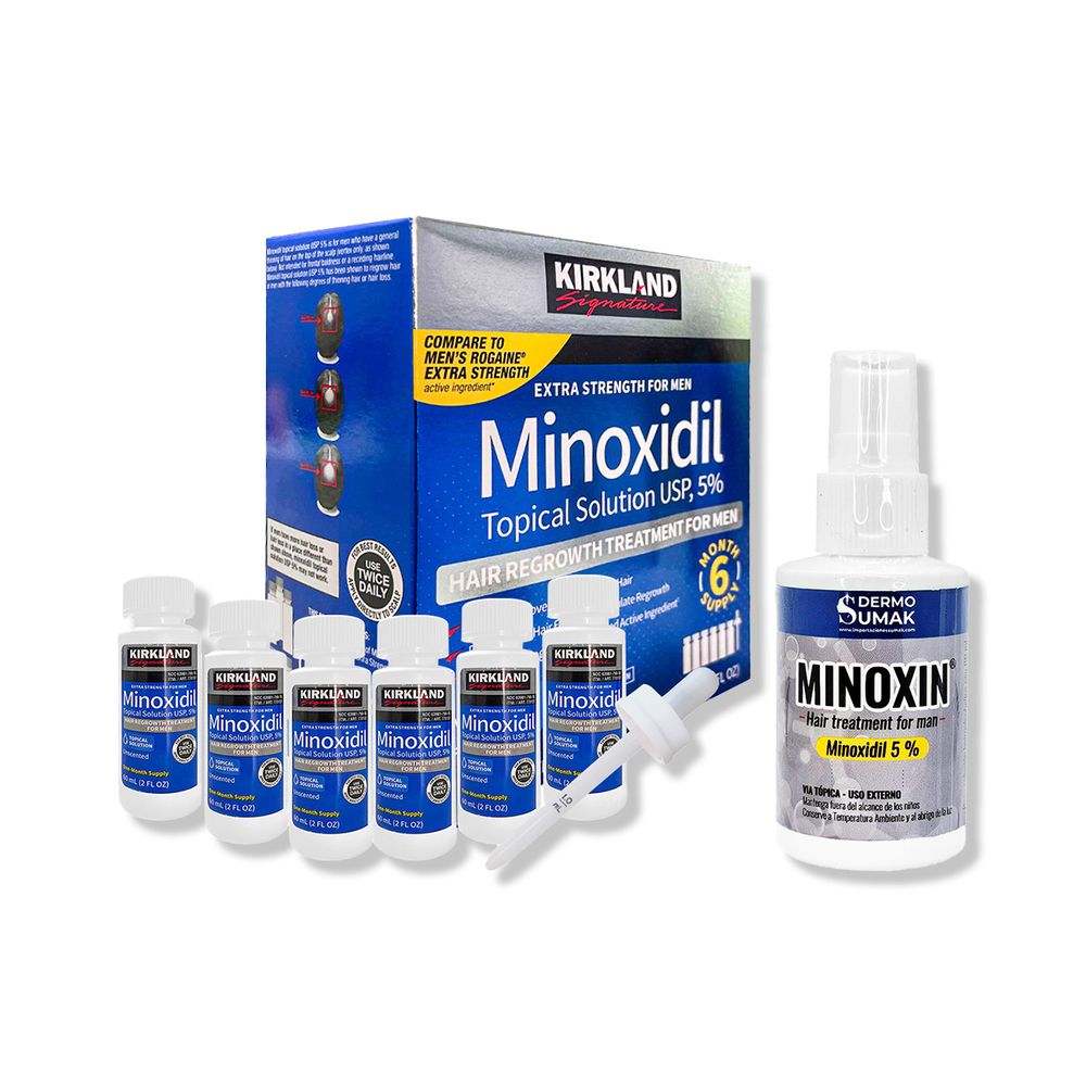 6 Minoxidil Liquido Kirkland + Locion Minoxin 60ml - Oechsle