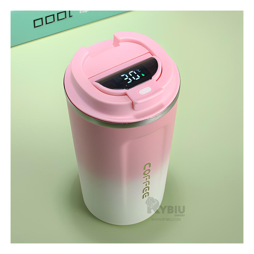 Vaso con Tapa en Rosado con Blanco Y+Regalo Stickers