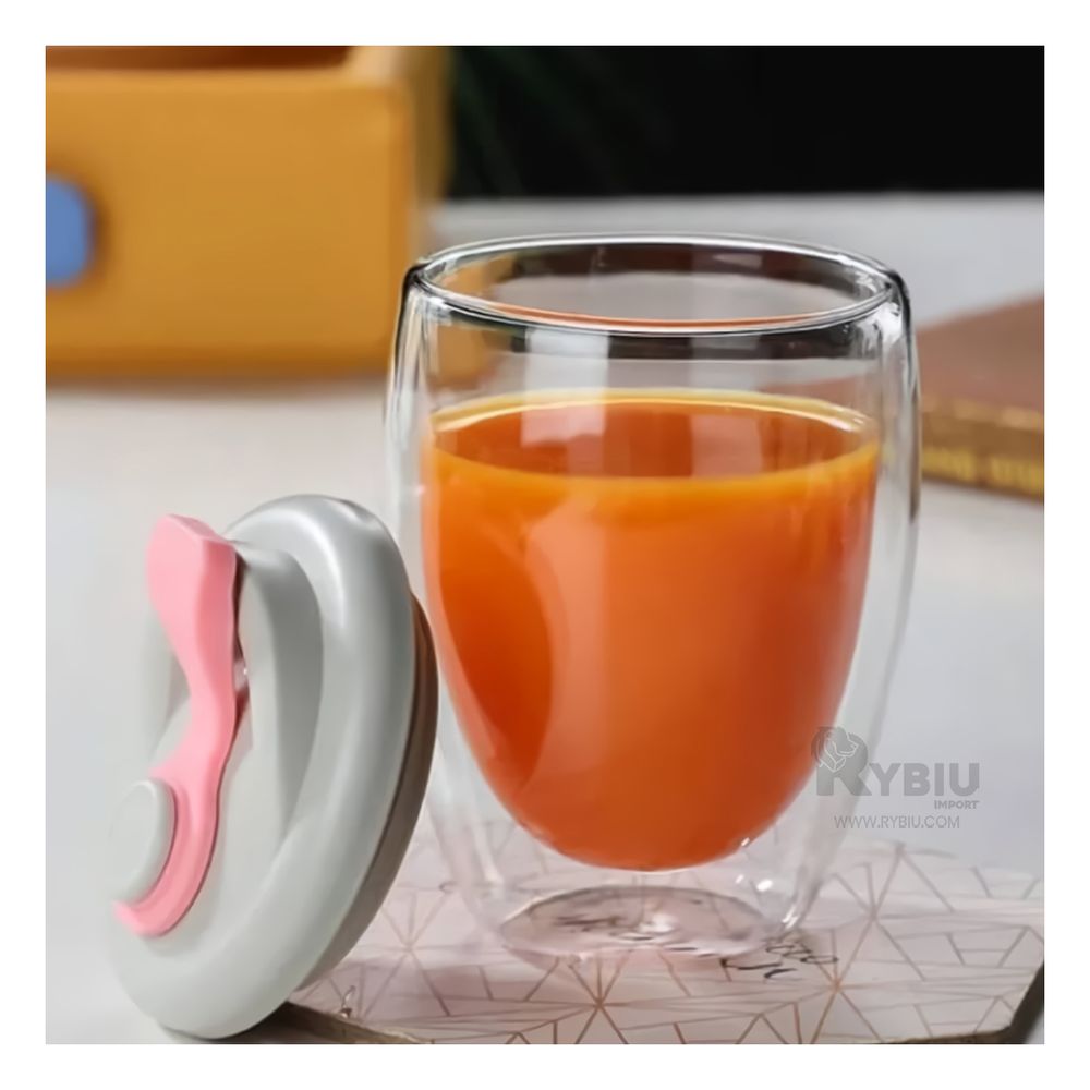 Vaso Doble Moderno con Tapa Color Rosado 350ml Y+Agendita