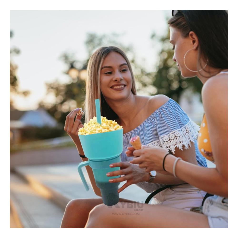 Vaso 2 en 1 para Bebidas y Snacks en Verde Agua