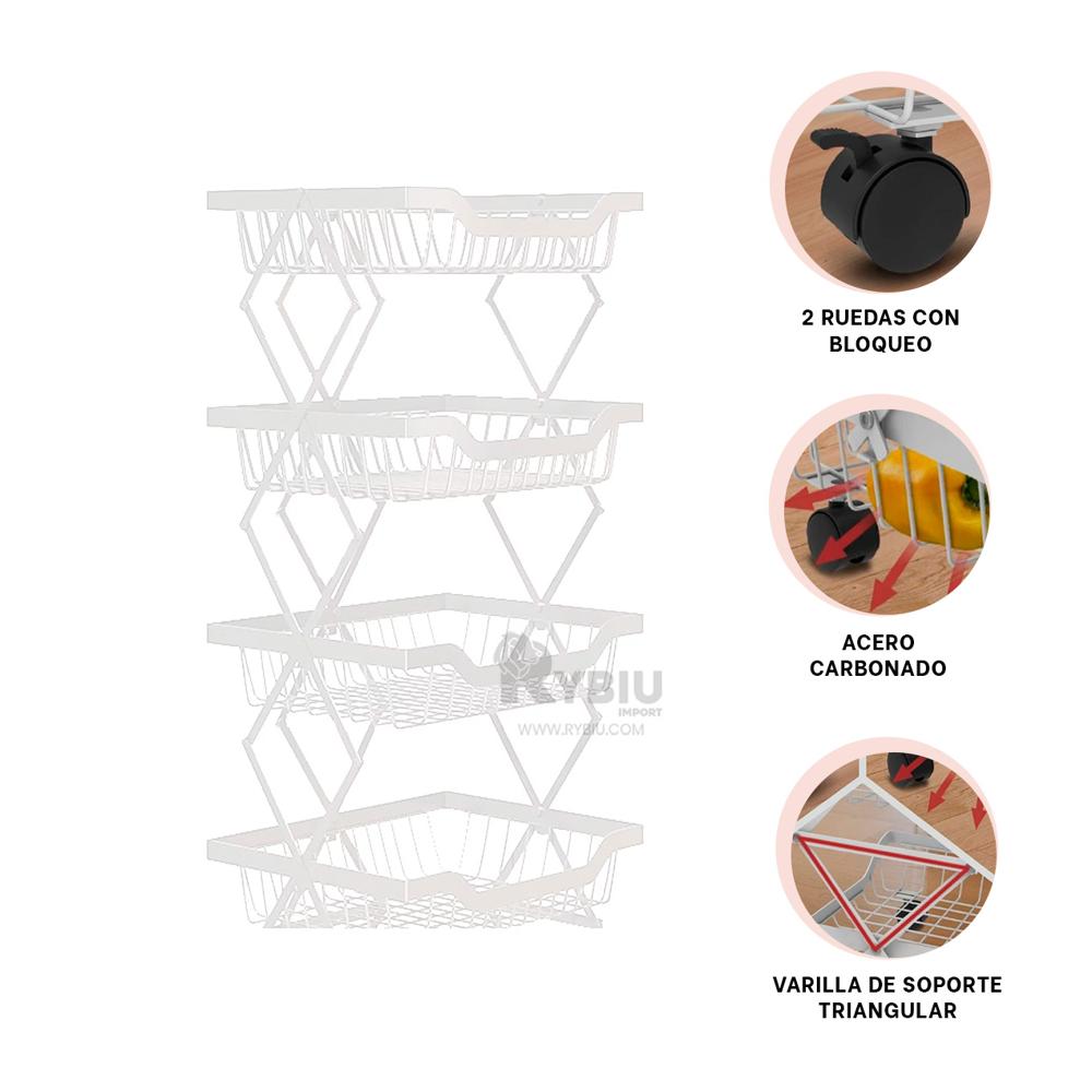 Organizador con Cestas de 4 Pisos Blanco Y+Gift Stickers