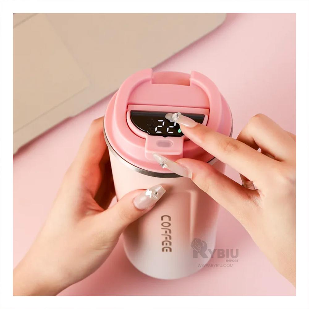 Vaso Digital Termico en Rosado con Blanco Y+Papel de Regalo
