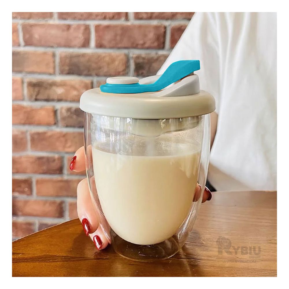 Vaso Doble Moderno con Tapa Color Celeste 350ml Y+Agendita