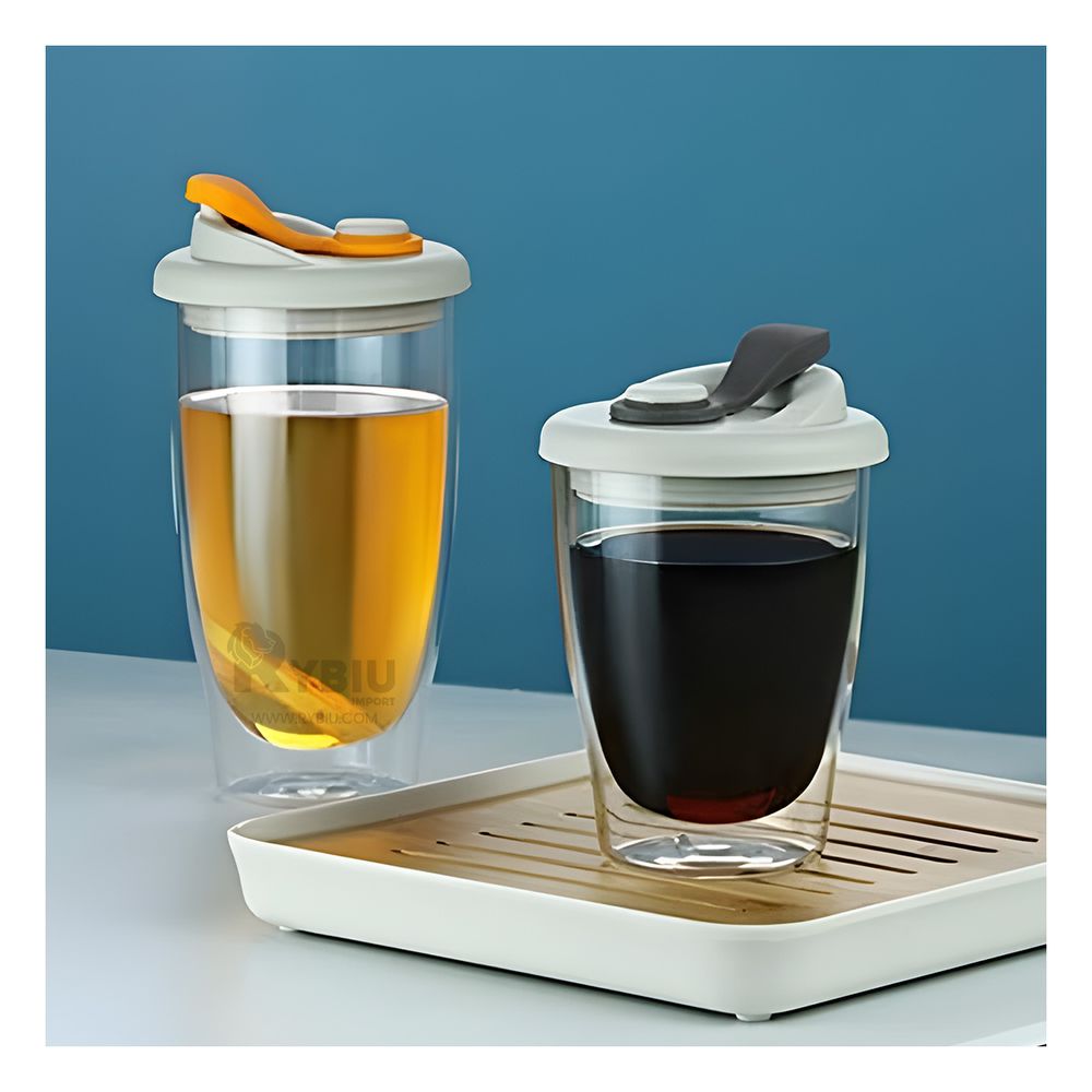 Vaso Doble Moderno con Tapa Color Naranja 450ml Y+Agendita