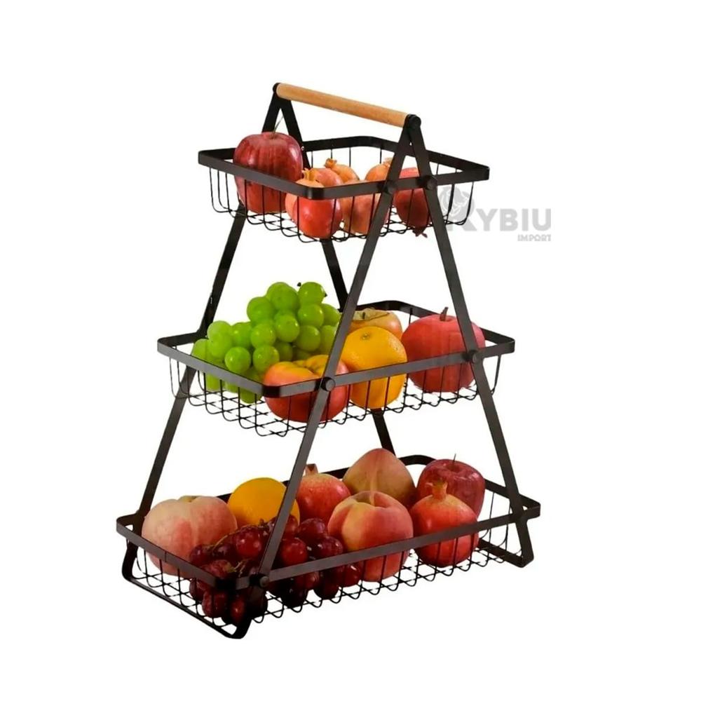 Frutero Solido de 3 Espacios en Negro Y+Papel de Regalo