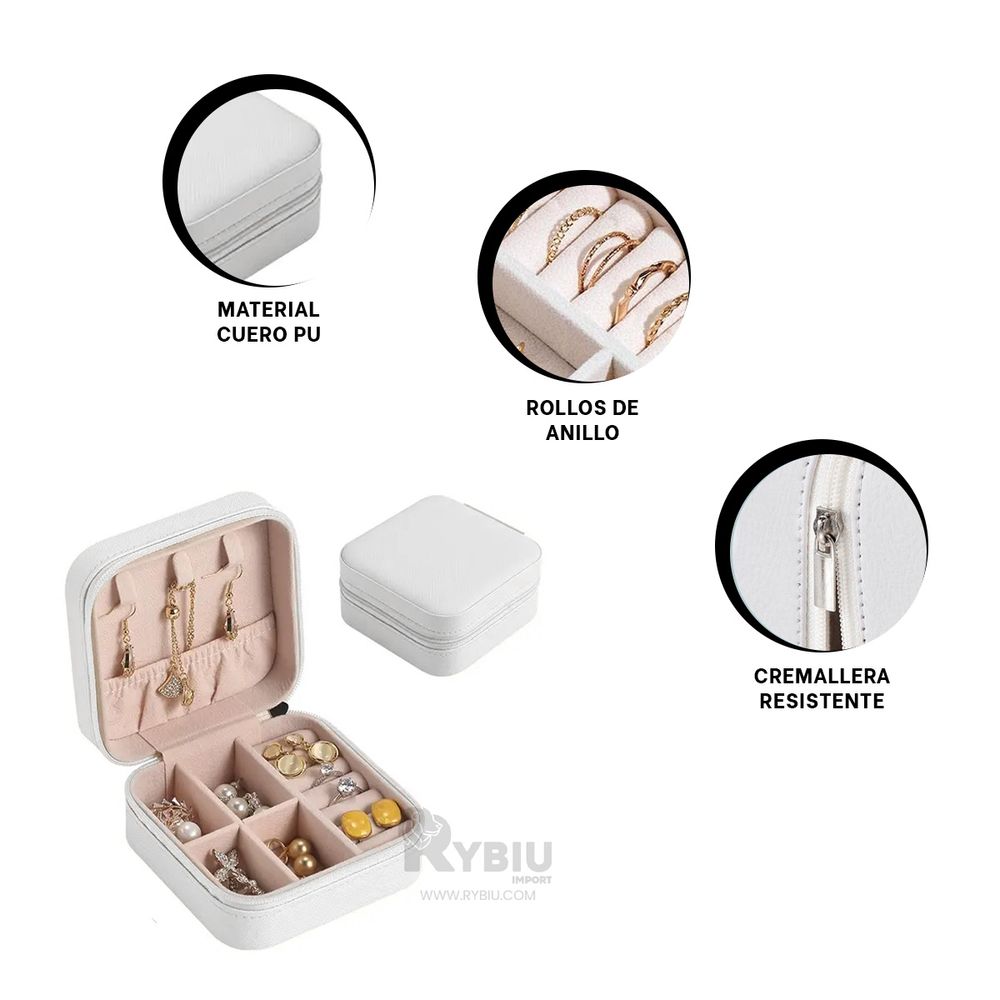 Mini Caja para Joyas con Cremallera Color Blanco Y+Stickers