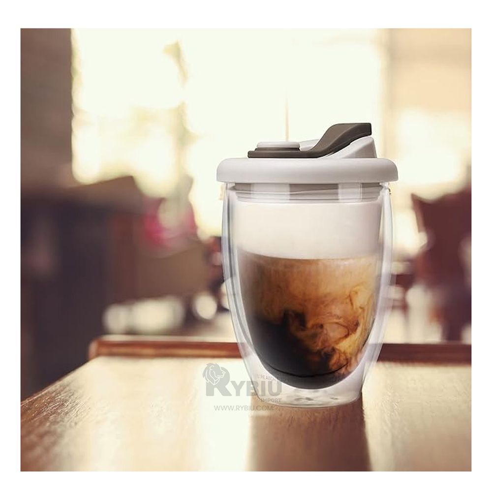 Vaso Doble Moderno con Tapa Color Plomo 350ml Y+Agendita