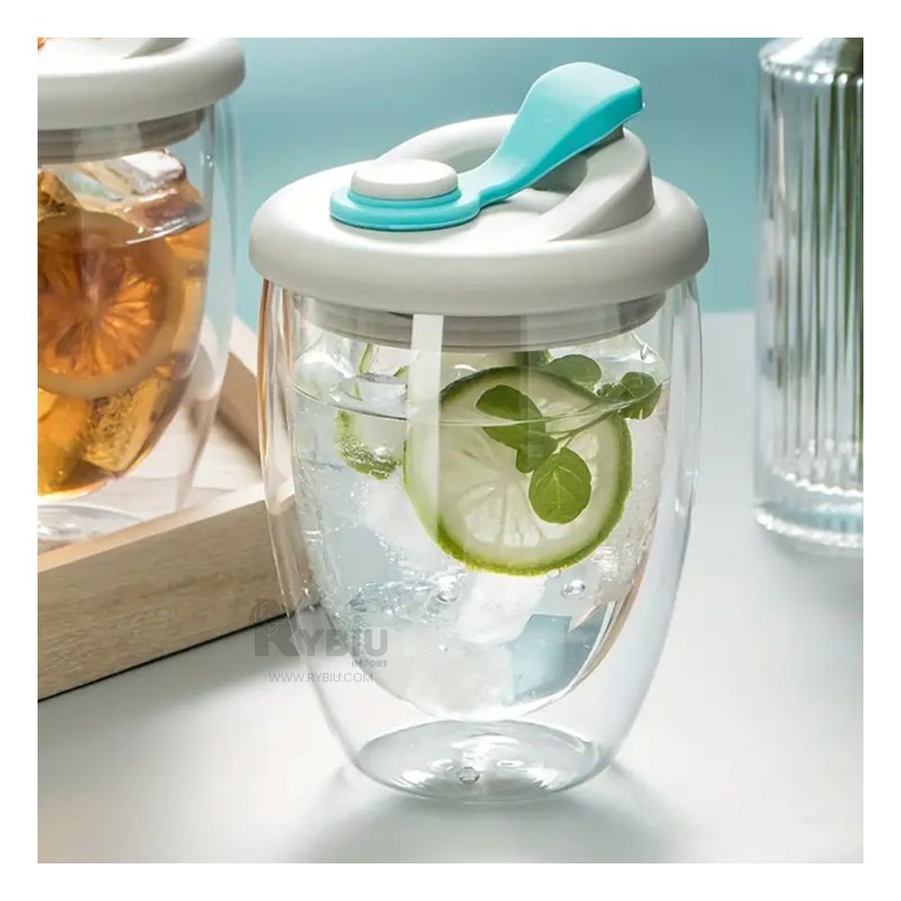 Vaso Doble Moderno con Tapa Color Celeste 450ml Y+Agendita