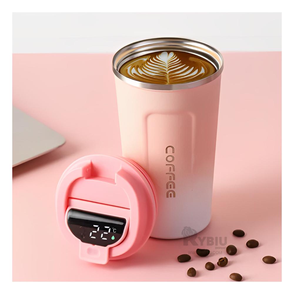 Vaso Termo Inteligente con Pantalla 510ml Rosado con Blanco