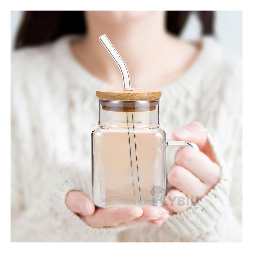 Vaso Rectangular con Caña Transparente 500ml Y+Agendita