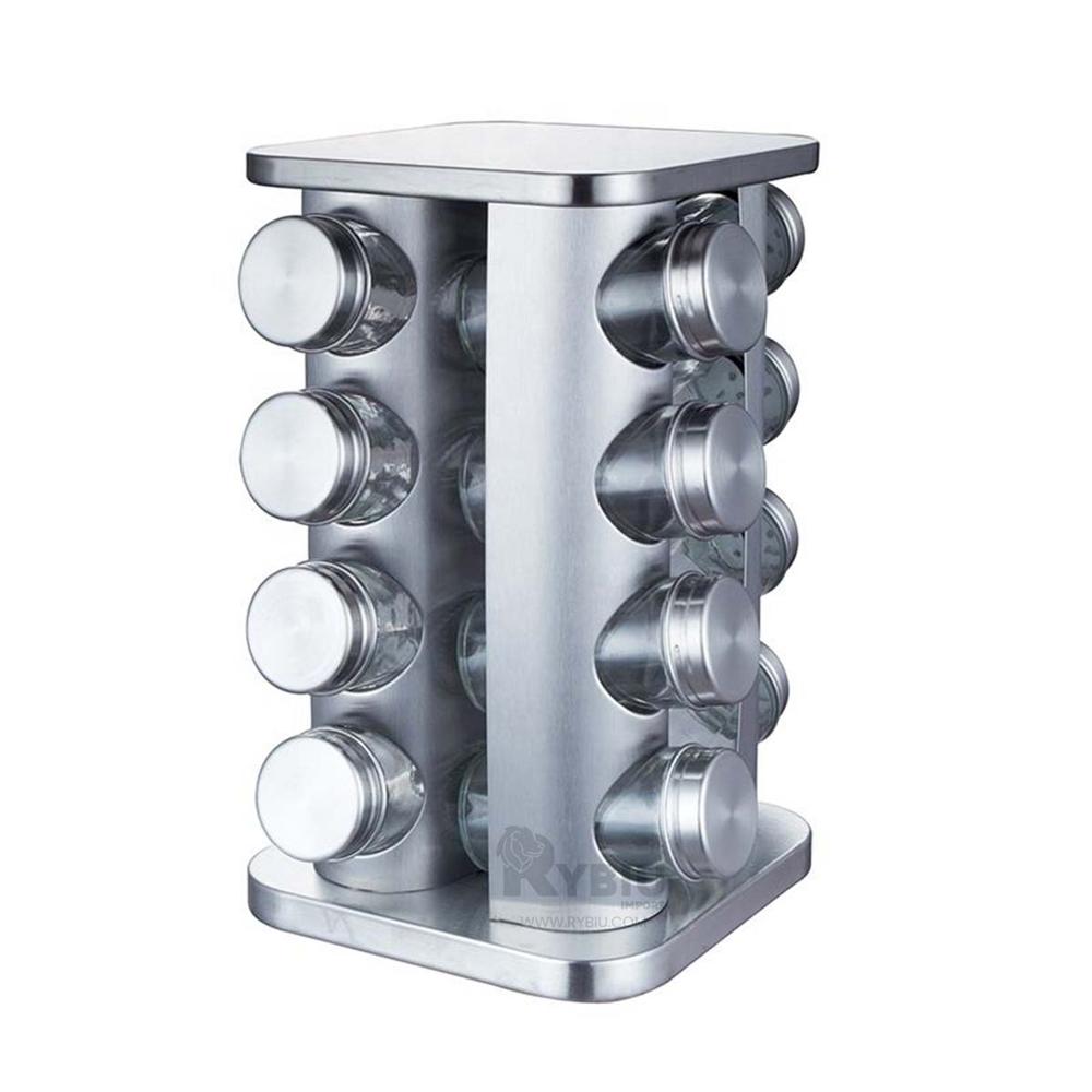 Condimentero Moderno de 16 Frascos en Acero Forma Cuadrado