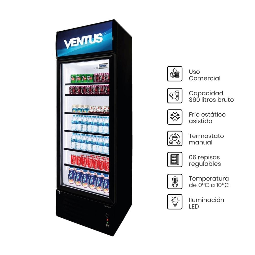 Visicooler Ventus 1 puerta de vidrio 360 litros