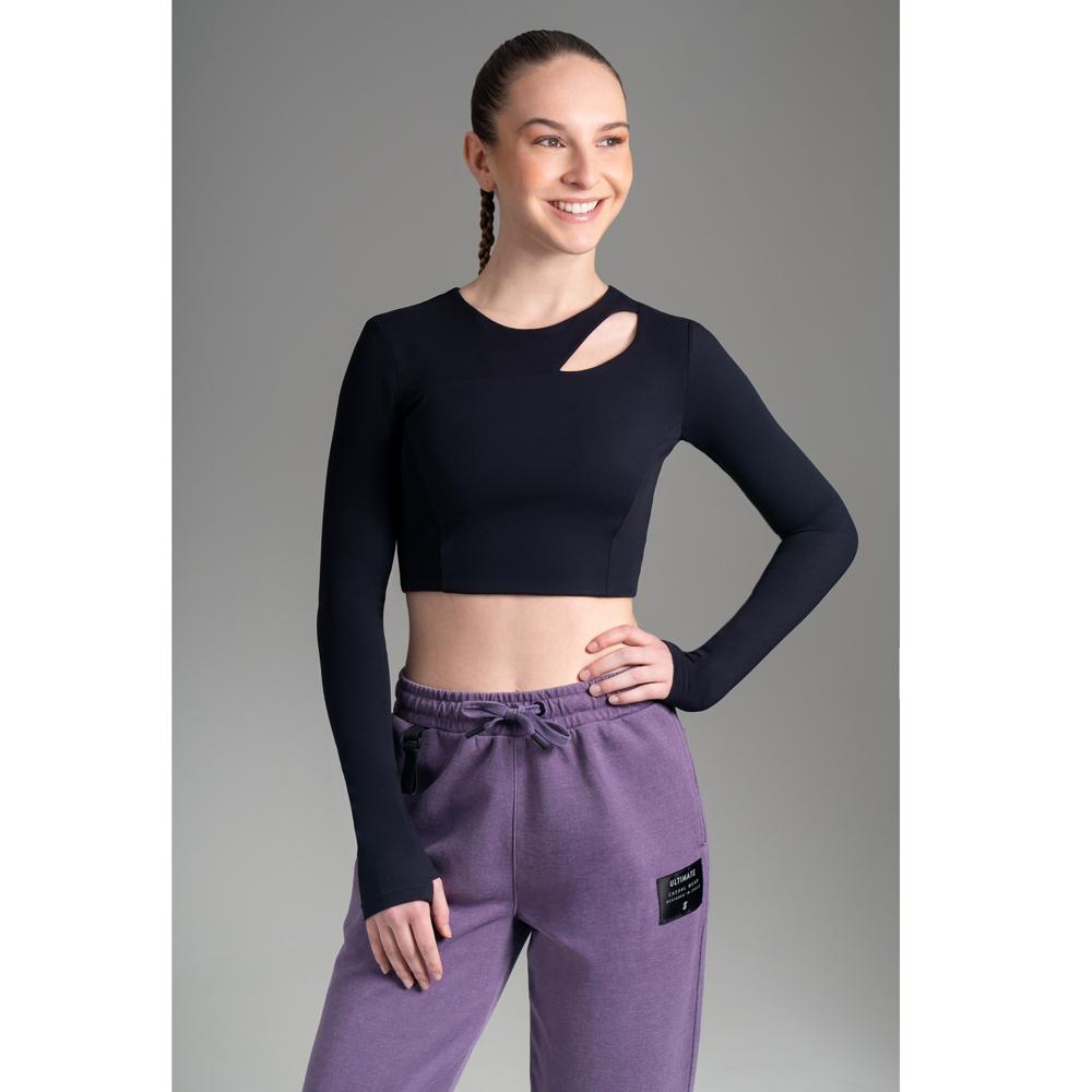 Crop Top Deportivo Manga Larga Opening Mujer Black Talla S