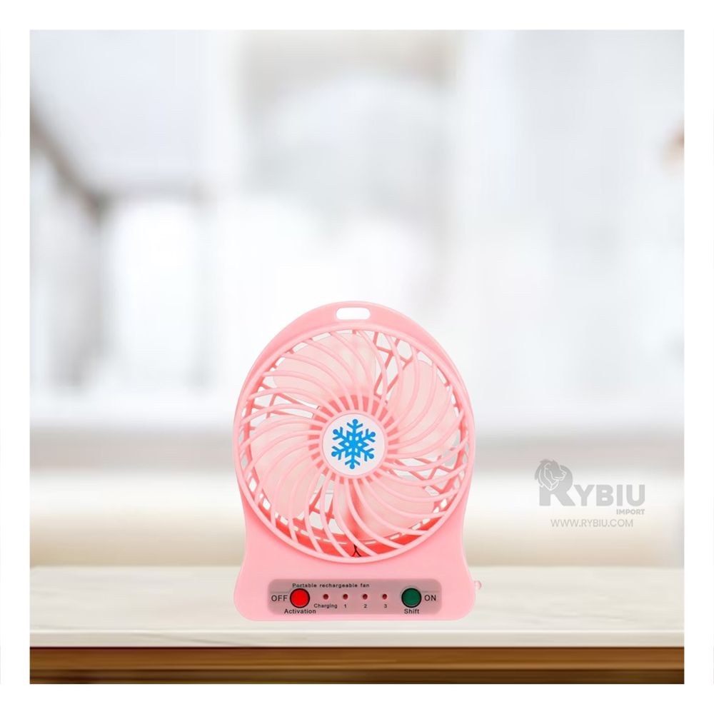 Mini Ventilador Recargable en Rosado Y+Papel de Regalo