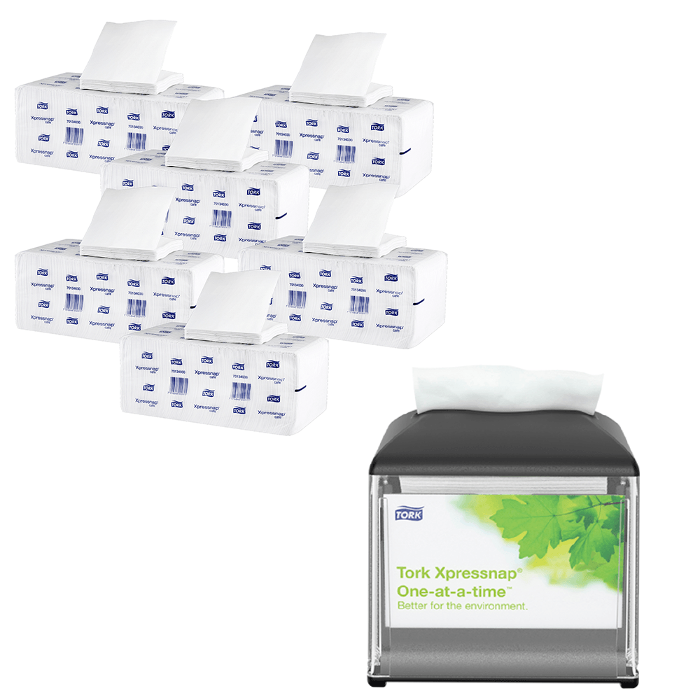 Servilleta Tork Xpressnap Café Blanca 6 x 500un + Dispensador Gratis