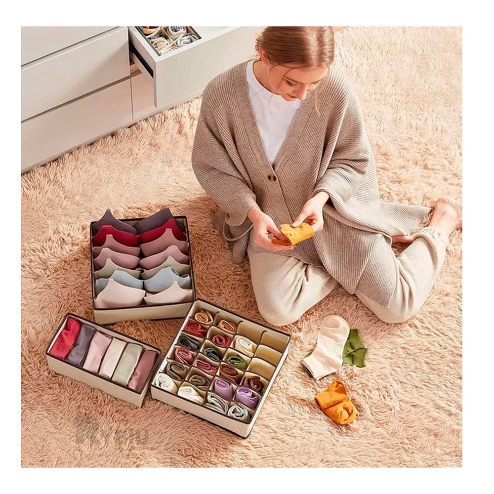 Set de 4 Organizadores de Cajon Ropa Interior Color Beige