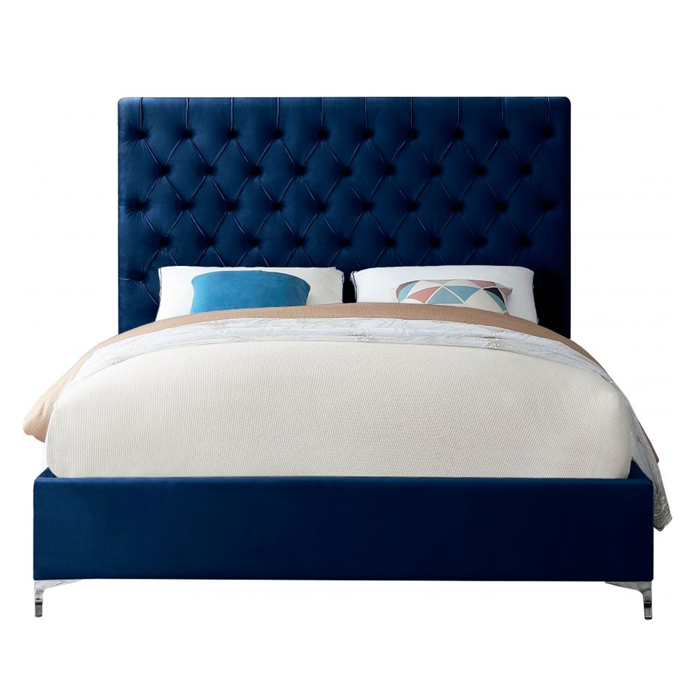 Cama Tapizada Capitoné LeMueble Abba Azul 1.5 Plz