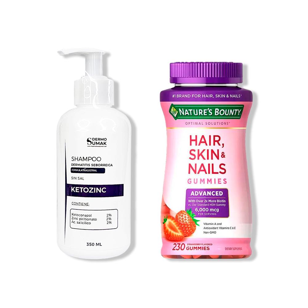 Shampoo Sin Sal Ketozinc 350Ml+ Biotin Hair Skin & Nails 230 Gomas