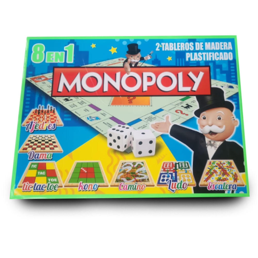 Monopoly Clásico Juego de Mesa 8 en 1 + Damas Ajedrez Ludo