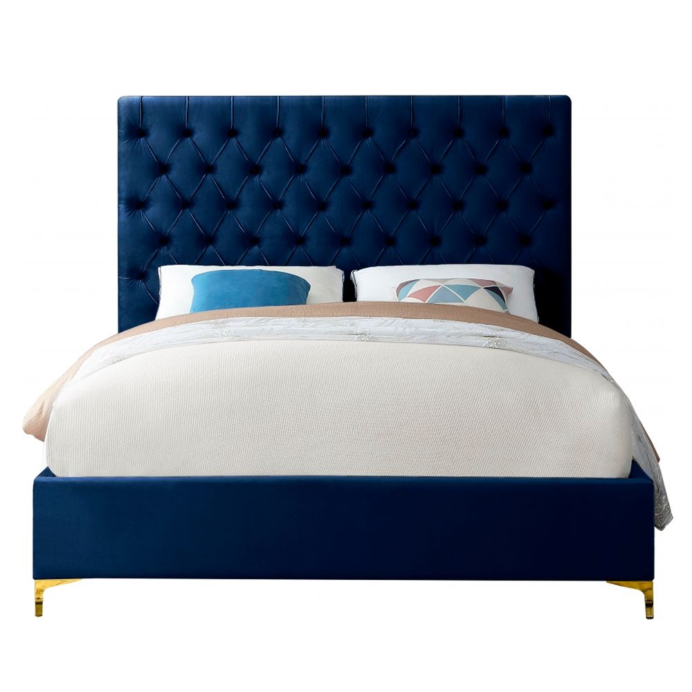 Cama Tapizada Capitoné LeMueble Adda Azul 1.5 Plz