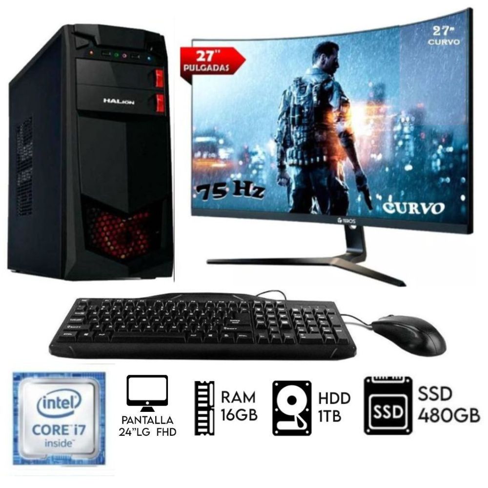 Computadora PC Intel Core i7 RAM 16GB Disco Duro 1TB+SSD 480GB Monitor 27 FHD