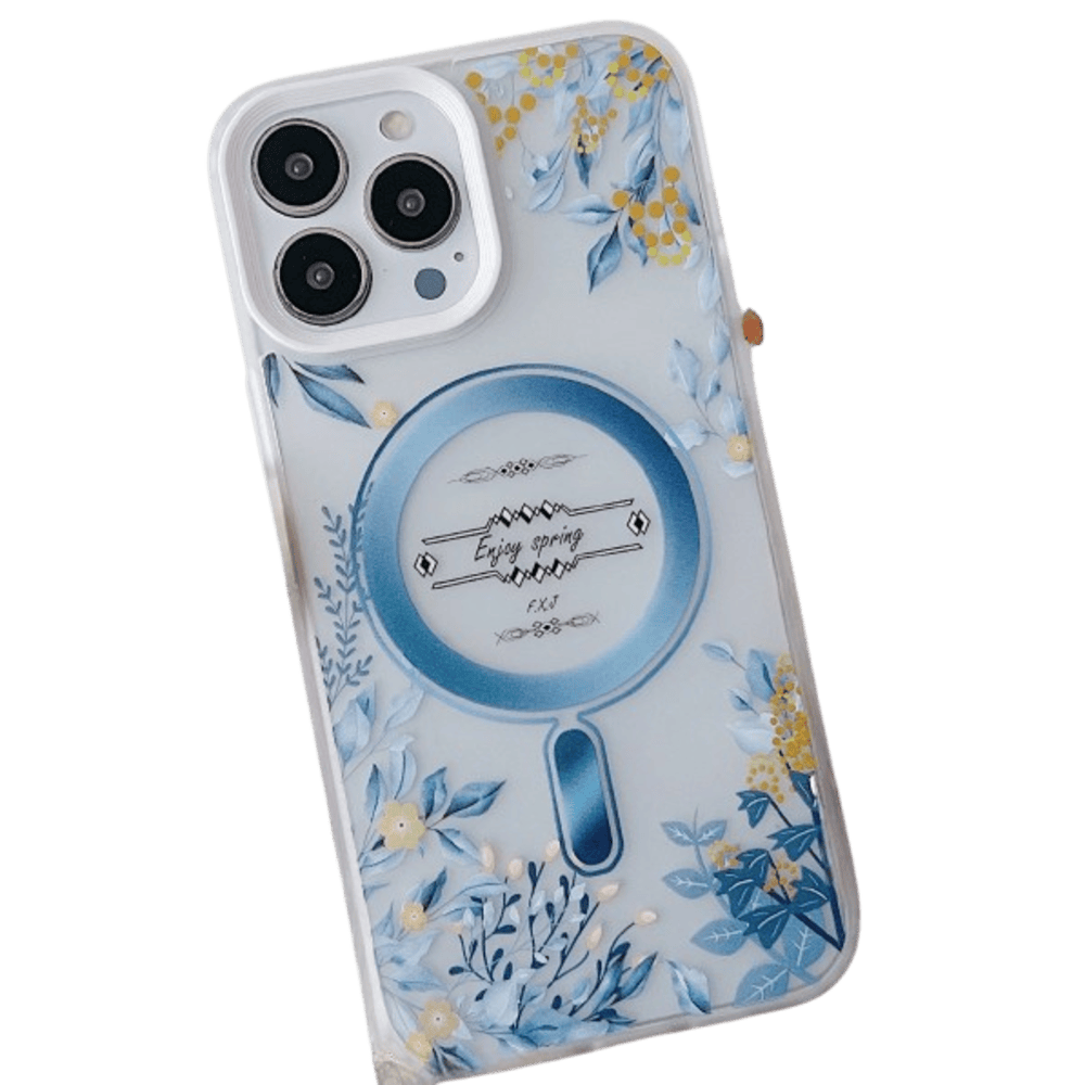 Funda para iPhone 15 Pro Max Magsafe Flower Antishock Blue Resistente a Caídas y Golpes