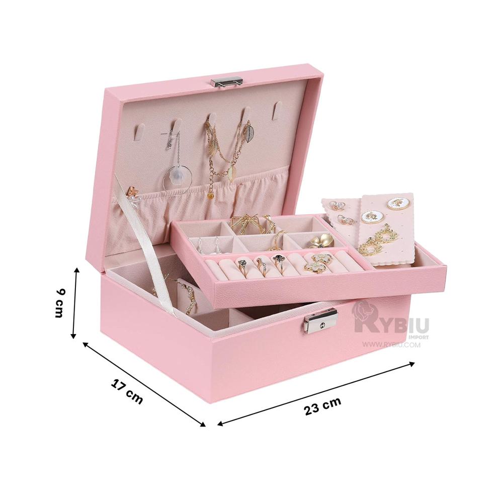 Caja Util para Joyas Tono Rosado Y+Regalo Ligas para Peinar