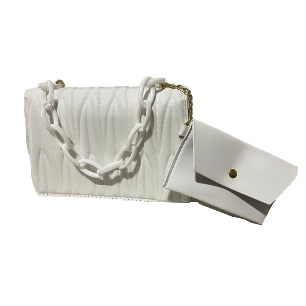 Cartera con Mini monedero 2 en 1 Cuero Sintetico Con Cadena Blanco