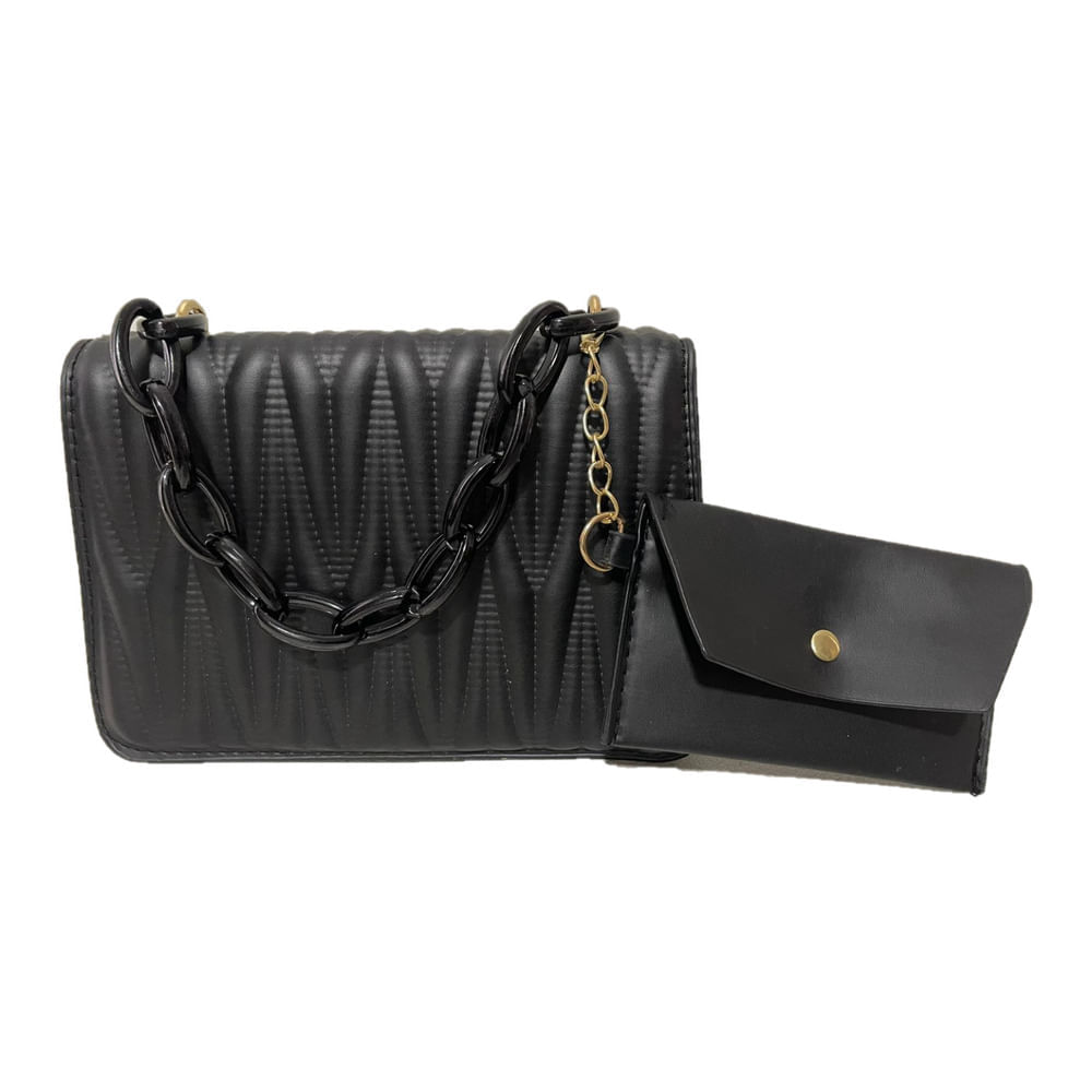 Cartera con Mini monedero 2 en 1 Cuero Sintetico Con Cadena Negro