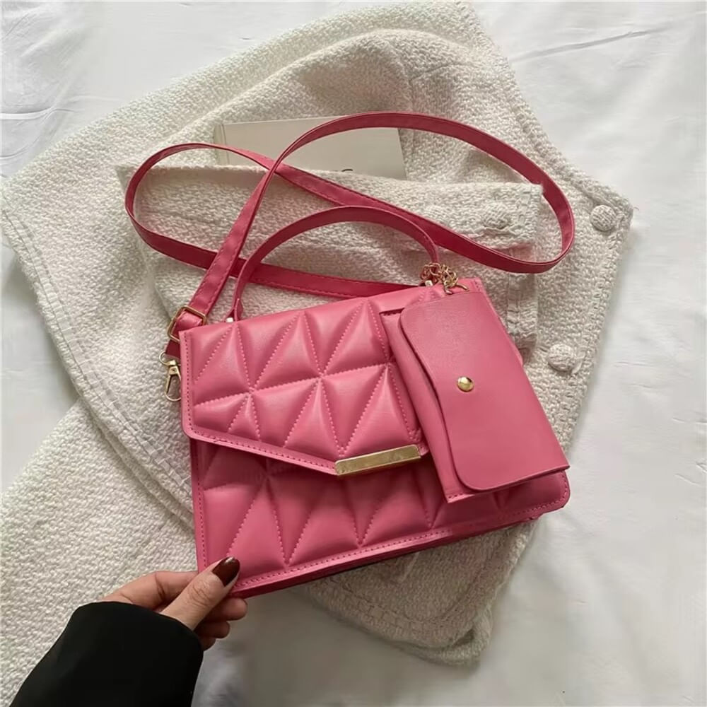 Cartera con Mini monedero 2 en 1 Cuero Sintetico Con Broche Palo Rosa