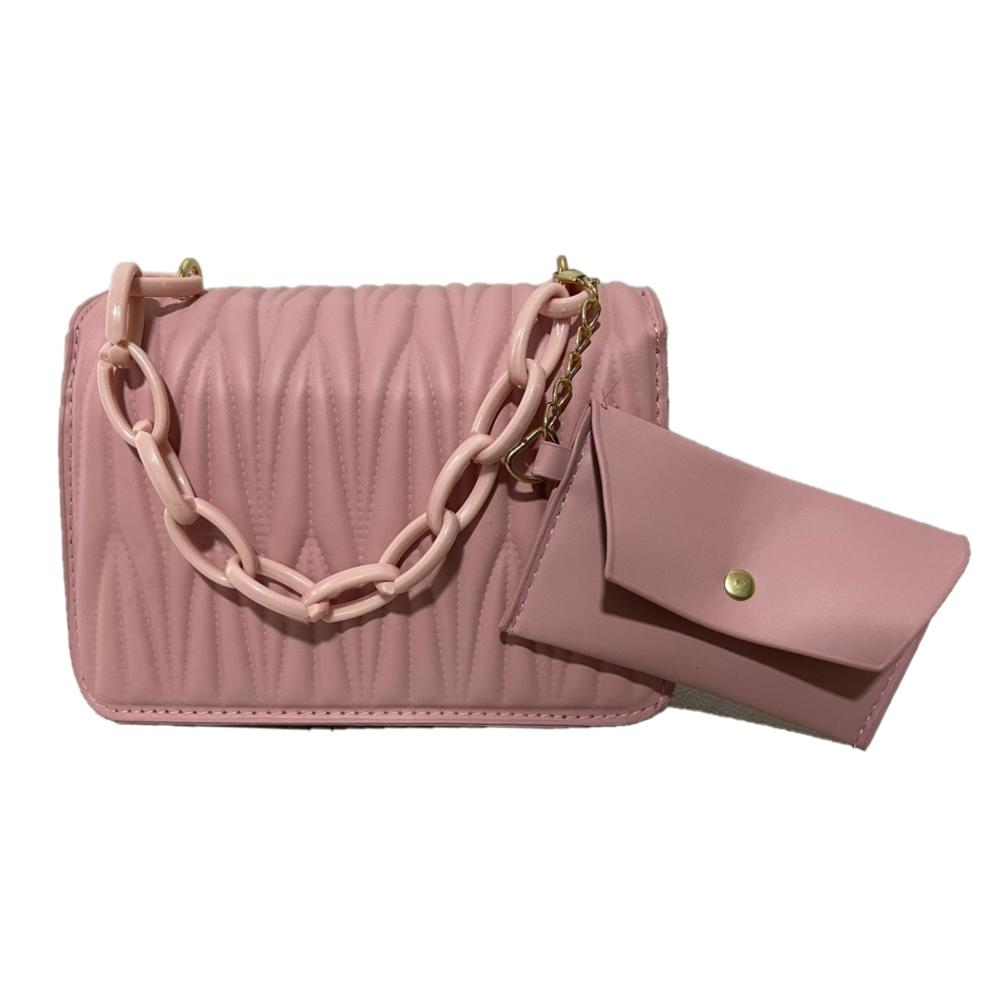 Cartera con Mini monedero 2 en 1 Cuero Sintetico Con Cadena Rosado