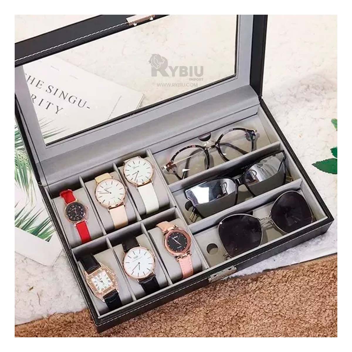 Organizador Atemporal para Relojes y Lentes Negro Y+Agendita