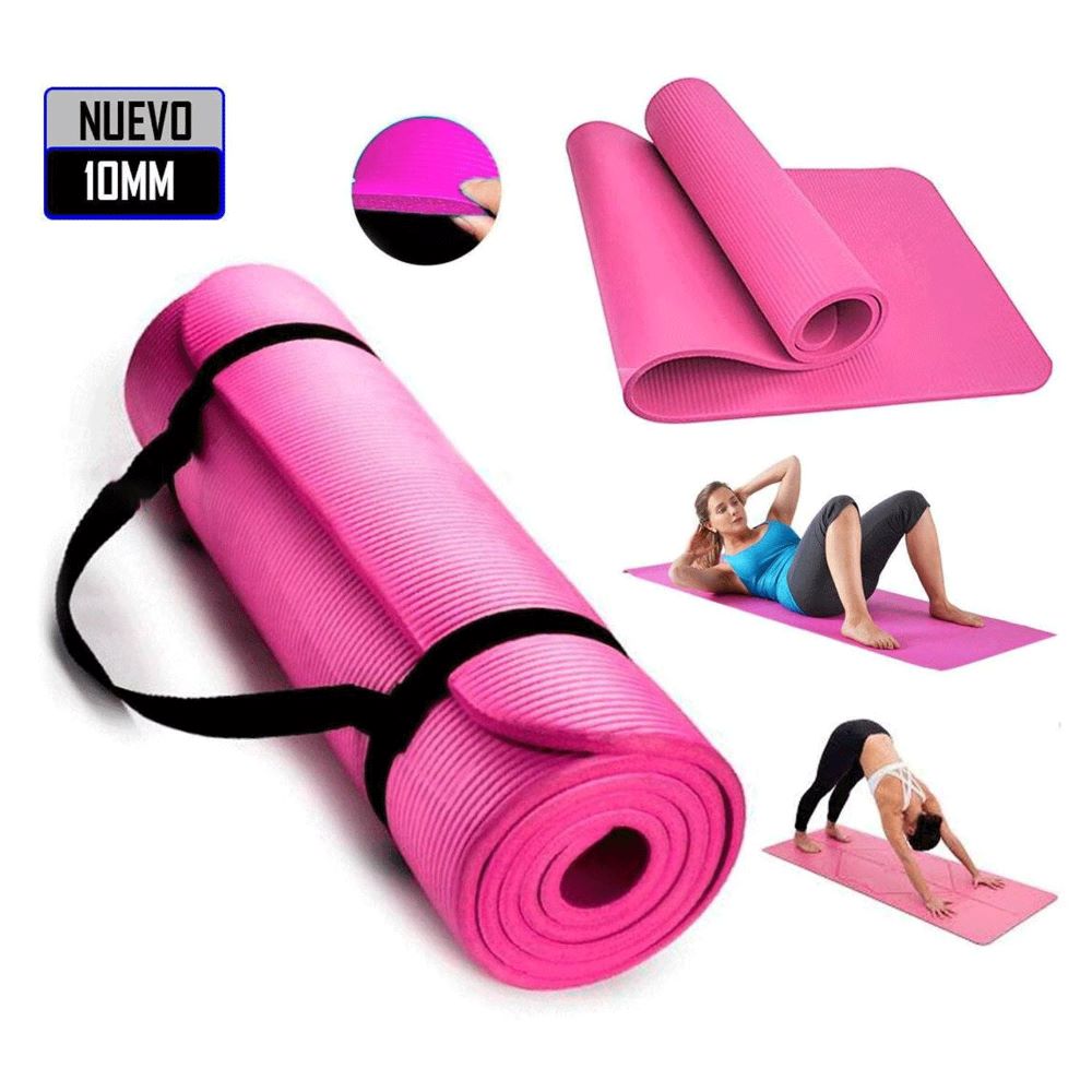 Mat de Yoga Pilates 10 mm con Elástico Portátil Rosado