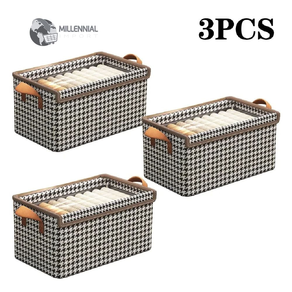 3 Pcs Organizadoras de Ropa Caja De Almacenamiento Con Tapa y Varillas