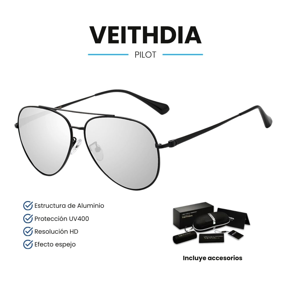 Lentes de Sol VEITHDIA Pilot - Polarizados - UV400 - Plata