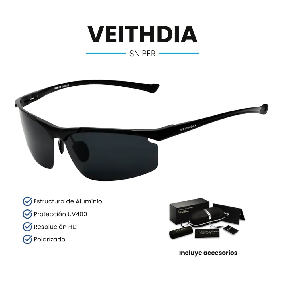 Lentes de Sol Veithdia Sniper - Polarizados - UV400 - Negro