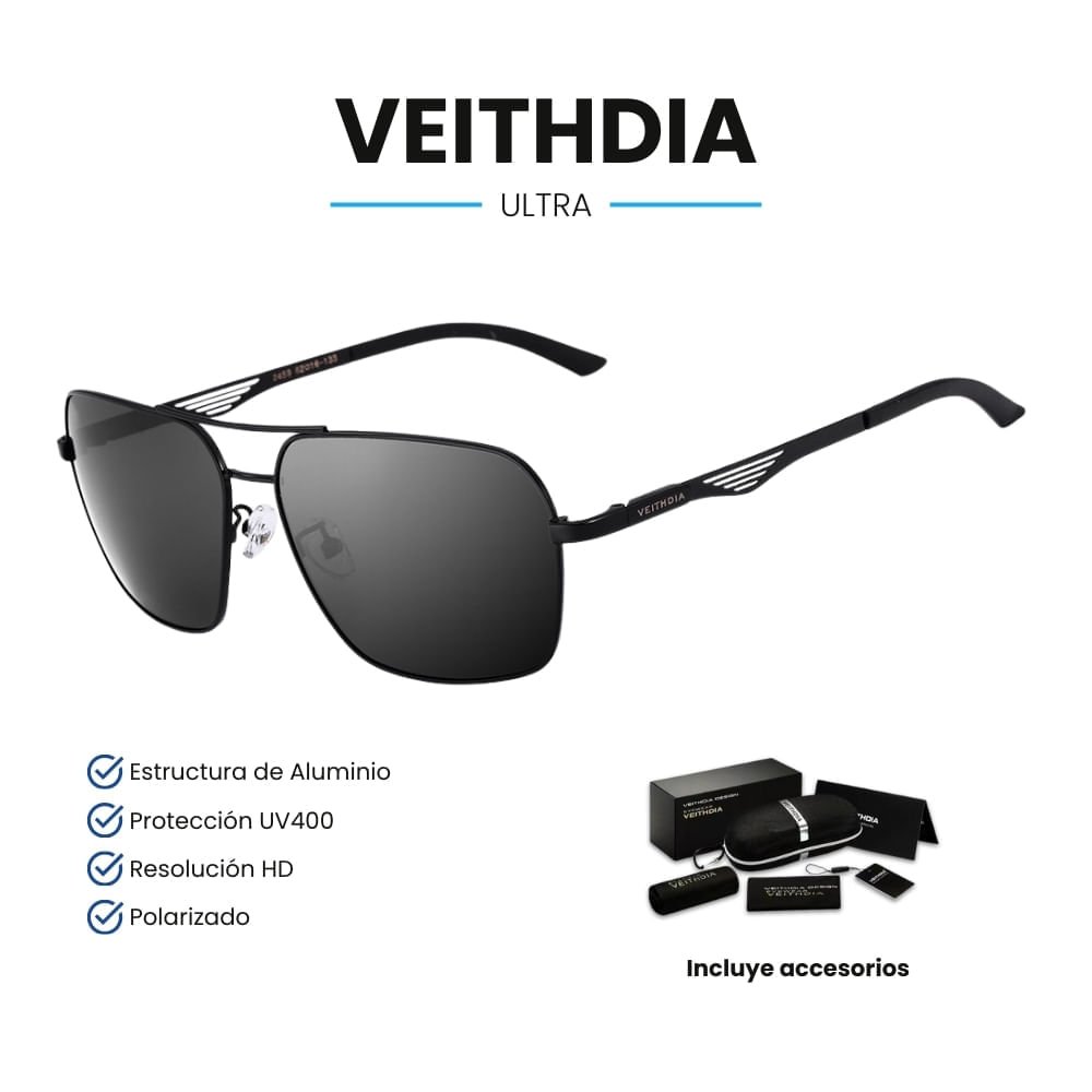 Lentes de Sol VEITHDIA Ultra - Polarizados - UV400 - Negro