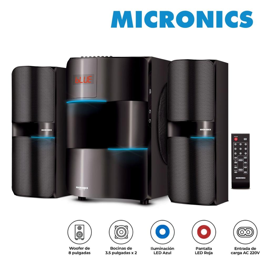 Parlante 2.1 Micronics S7801 INFINITY8 LED azul USB, FM con control ...