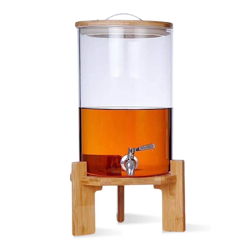 Dispensador de Agua Borosilicato con Base de Madera 8.0 L Transparente