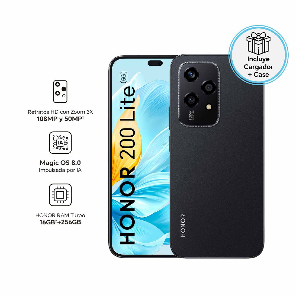 Celular Honor 200 Lite 8GB RAM 256GB 6.7"" Midnight Black