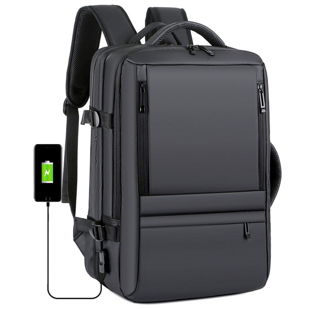 Mochila Viajera Multiusos USB - Negro